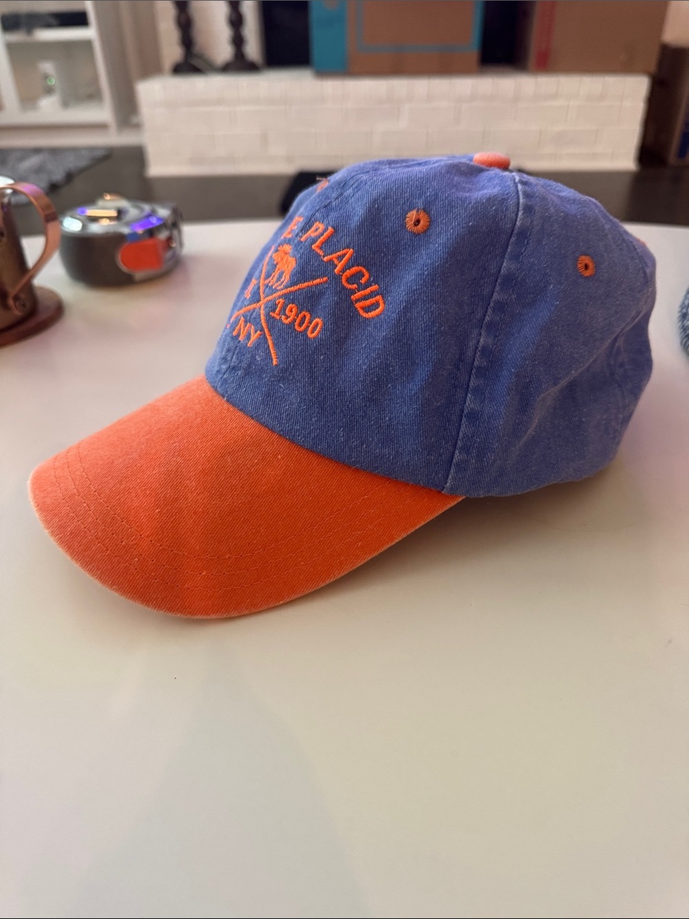Lake Placid NY Embroidered Baseball Cap - Blue & Orange - Picture 2 of 7